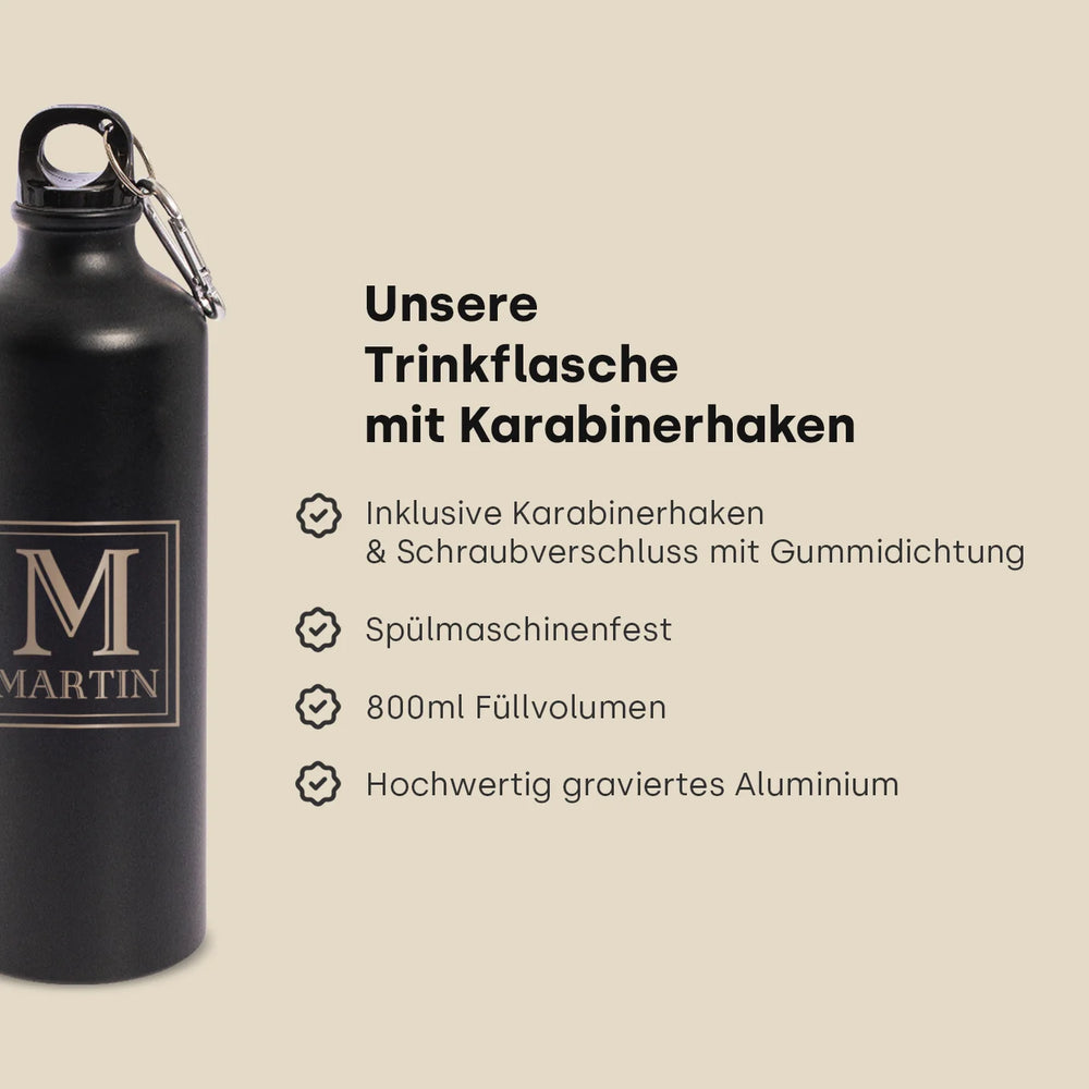Personalisierte Trinkflasche mit Karabinerhaken "Name"