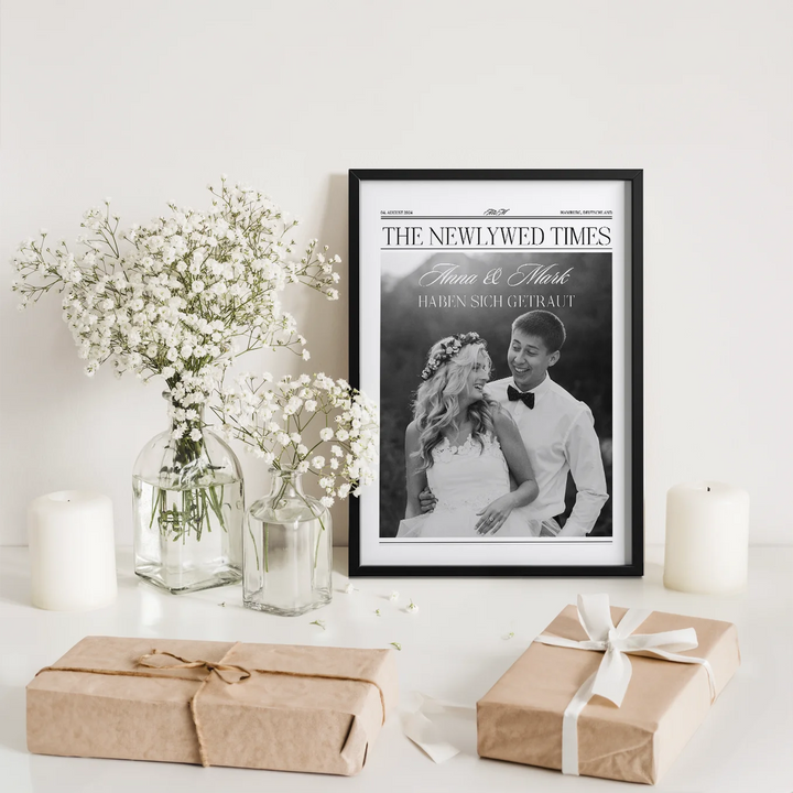 Personalisiertes Poster "Hochzeit Zeitungsartikel" famwalls