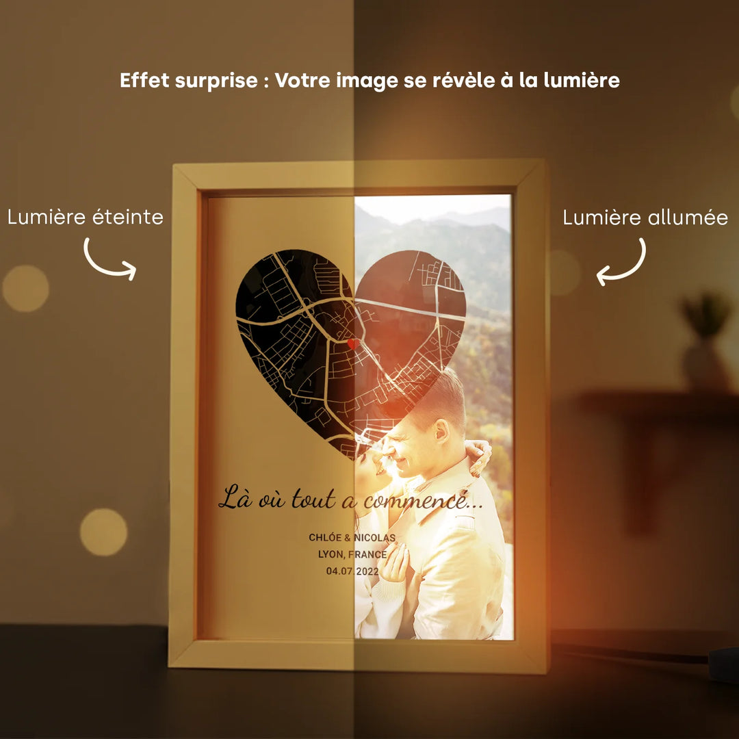Cadre LED personnalisé « Là où tout a commencé »