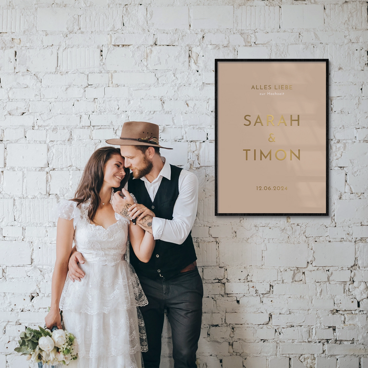 Hochzeitsposter "Namen" mit Goldschrift famwalls