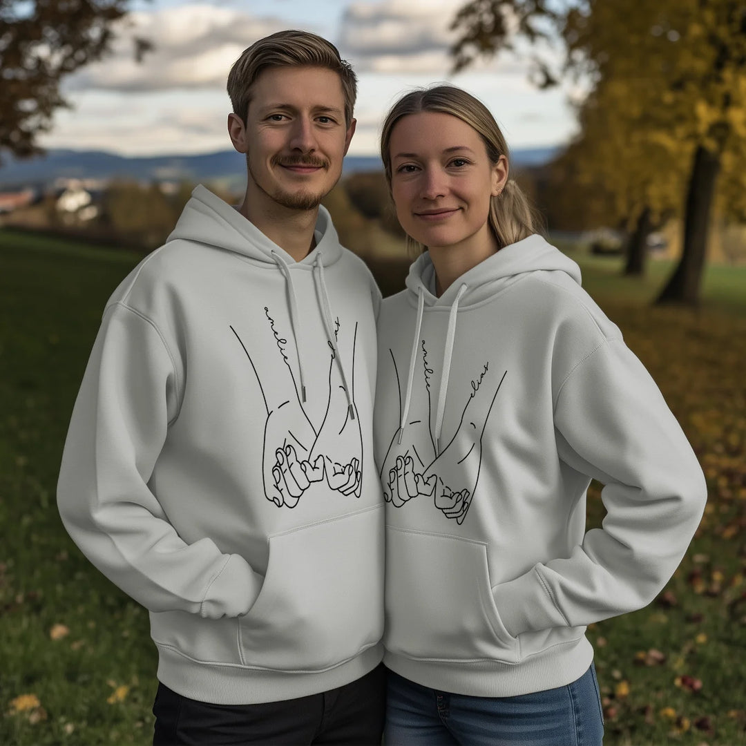 Personalisierte Partnerlook Hoodies "Hand in Hand"