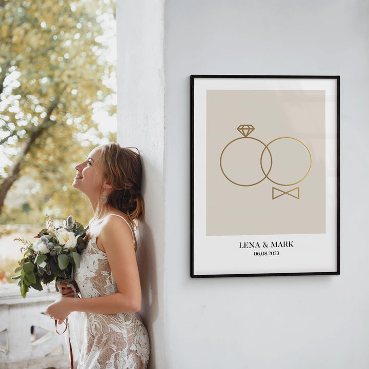 Hochzeitsposter "Ringe" mit Goldfolie famwalls