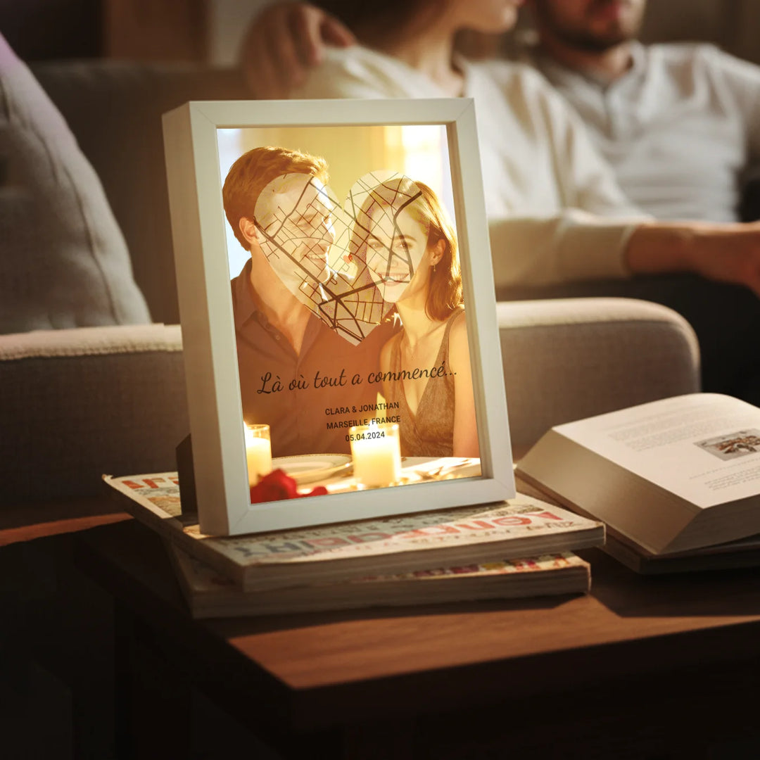 Cadre LED personnalisé « Là où tout a commencé »