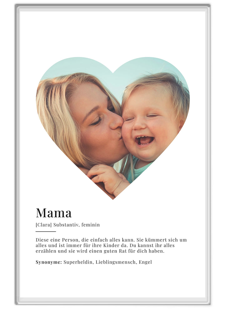 Acryl-Glas "Mama Definition" mit Foto in Herzform famwalls