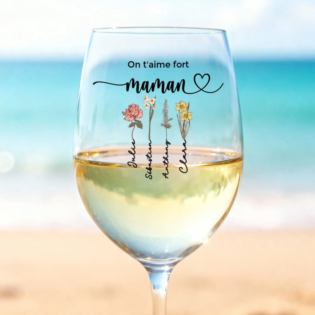 Verre à vin personnalisé "Fleurs pour Maman"