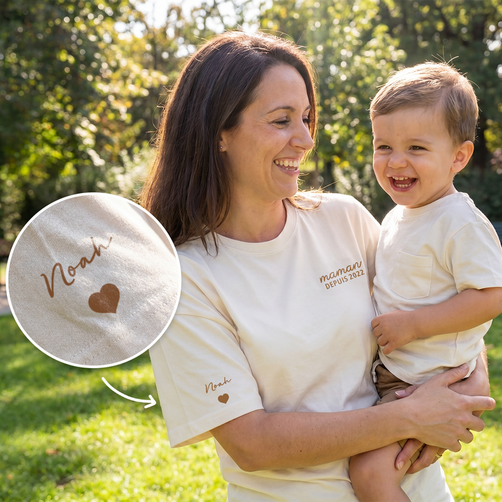 T-shirt personnalisé "Maman" avec impression sur la manche
