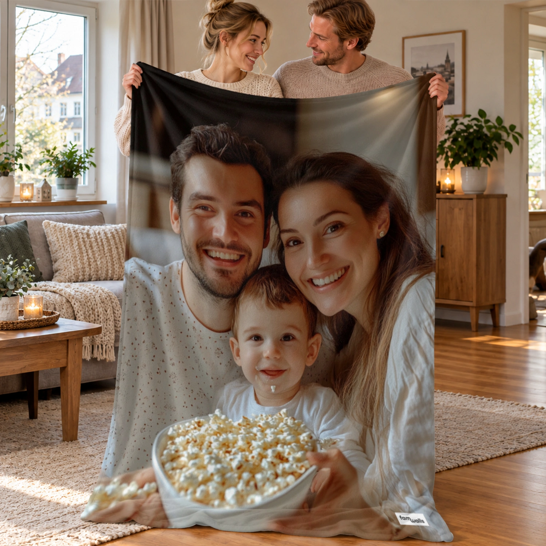 Plaid personnalisé avec « Photo » comme cadeau pour la famille : photo de famille sur plaid douillet – famwalls market_france