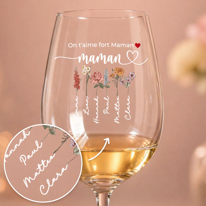 Verre à vin personnalisé "Fleurs pour Maman"
