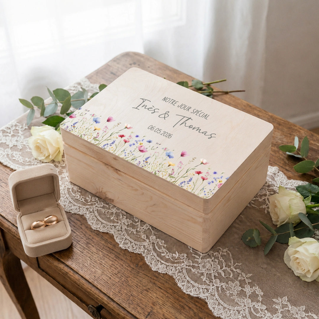 Boîte à souvenirs de mariage personnalisée « Fleurs » - famwalls, market_france