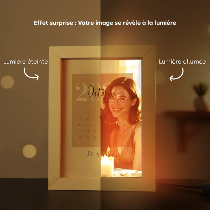 Cadre photo LED avec photo personnalisée « Notre date spéciale »
