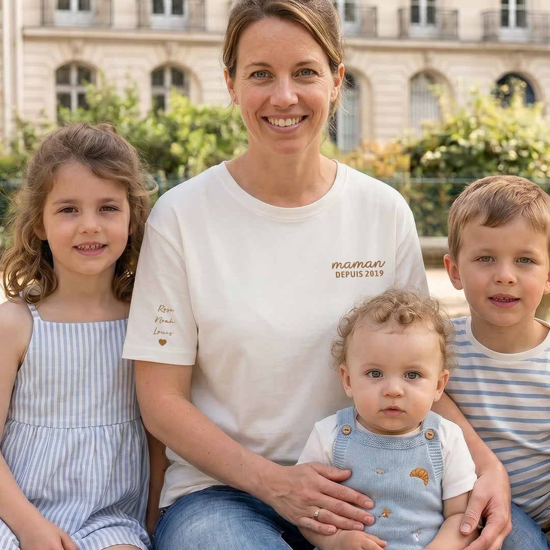 T-shirt personnalisé "Maman" avec impression sur la manche