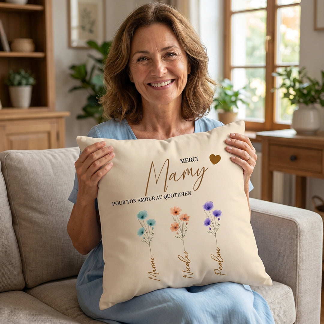 Coussin personnalisé "Fleurs pour Maman"