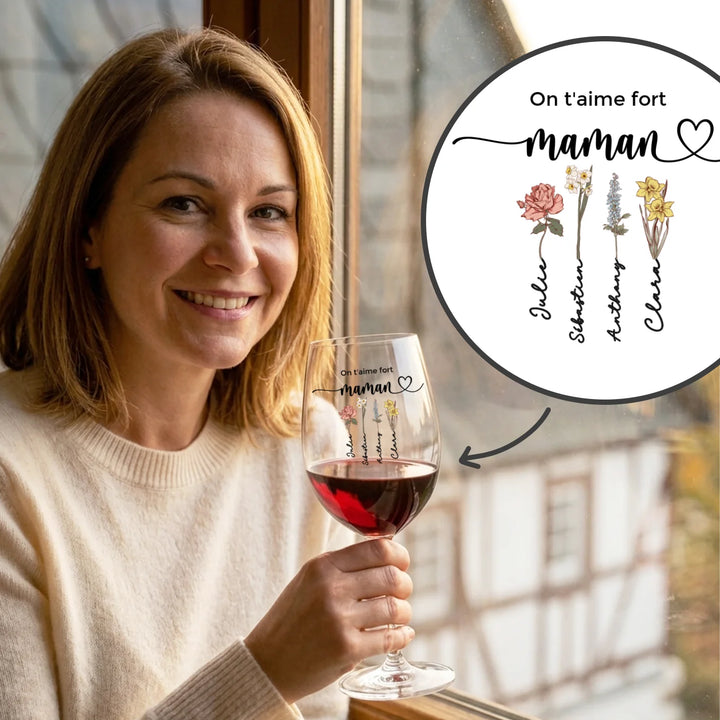 Verre à vin personnalisé "Fleurs pour Maman"