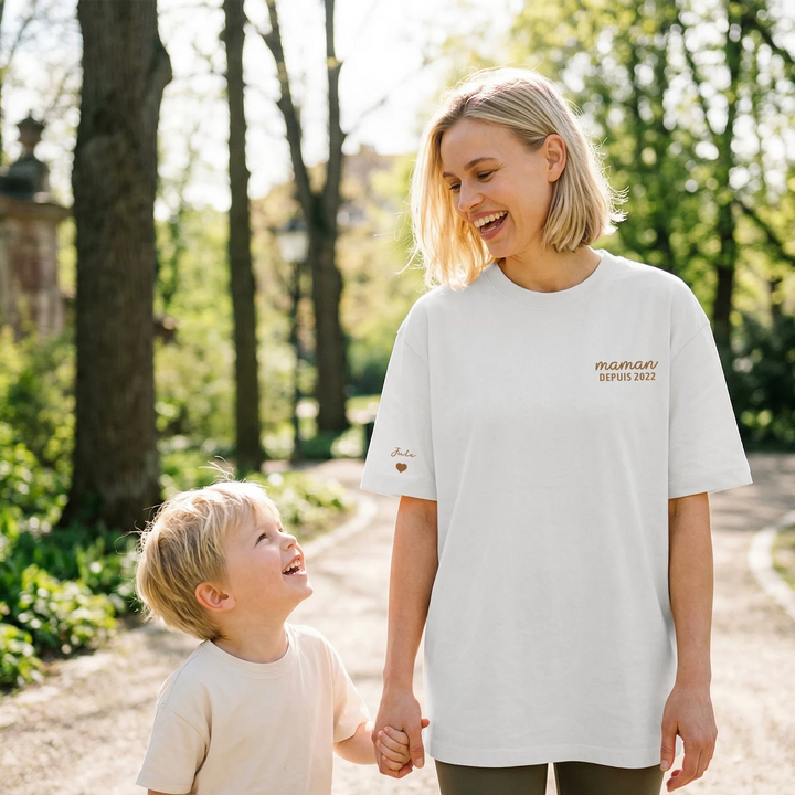 T-shirt personnalisé "Maman" avec impression sur la manche