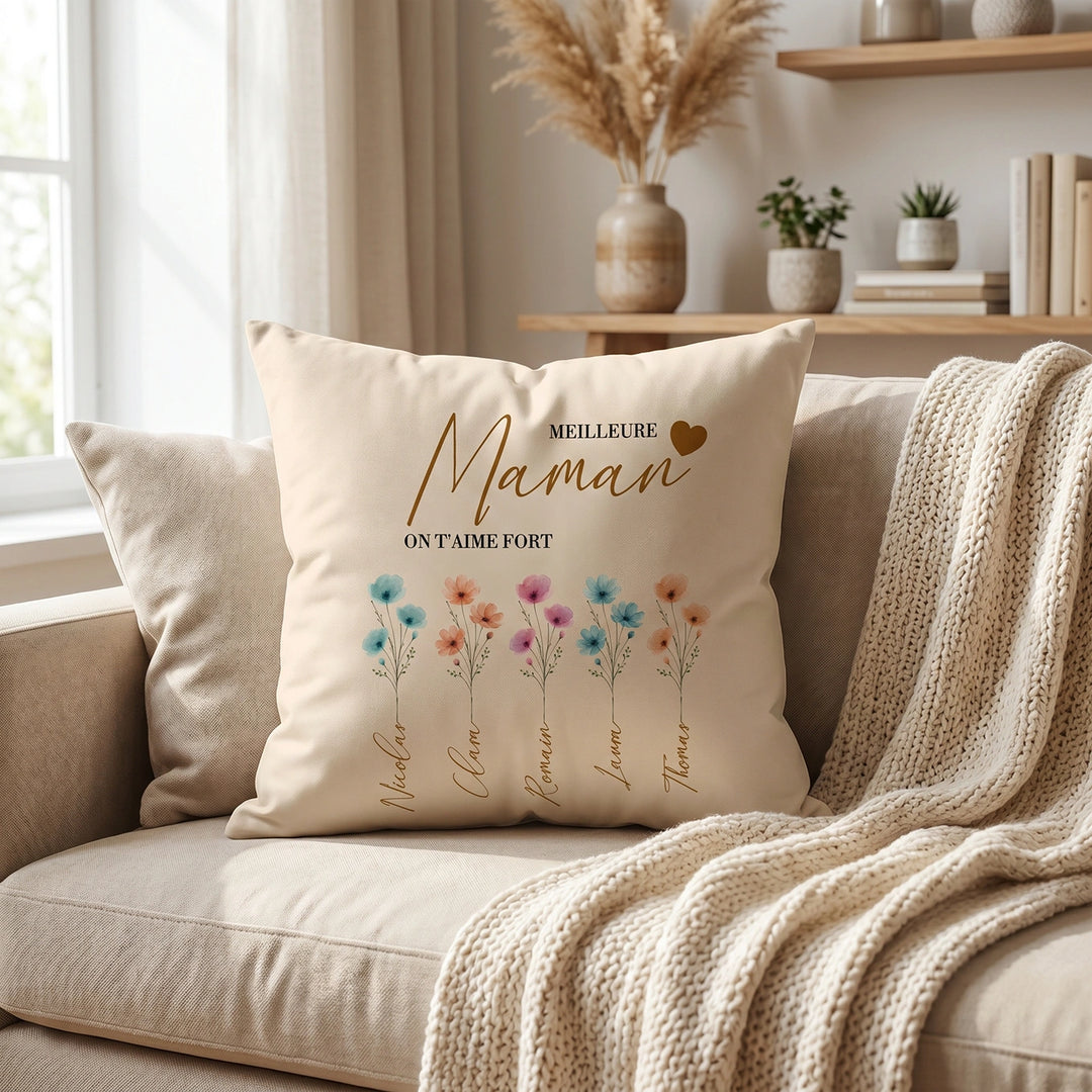 Coussin personnalisé "Fleurs pour Maman"