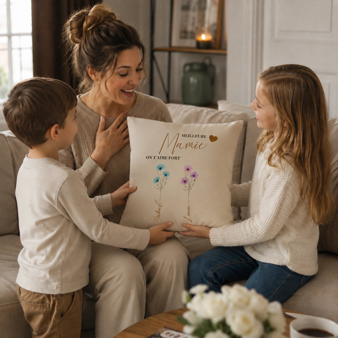 Coussin personnalisé "Fleurs pour Maman"