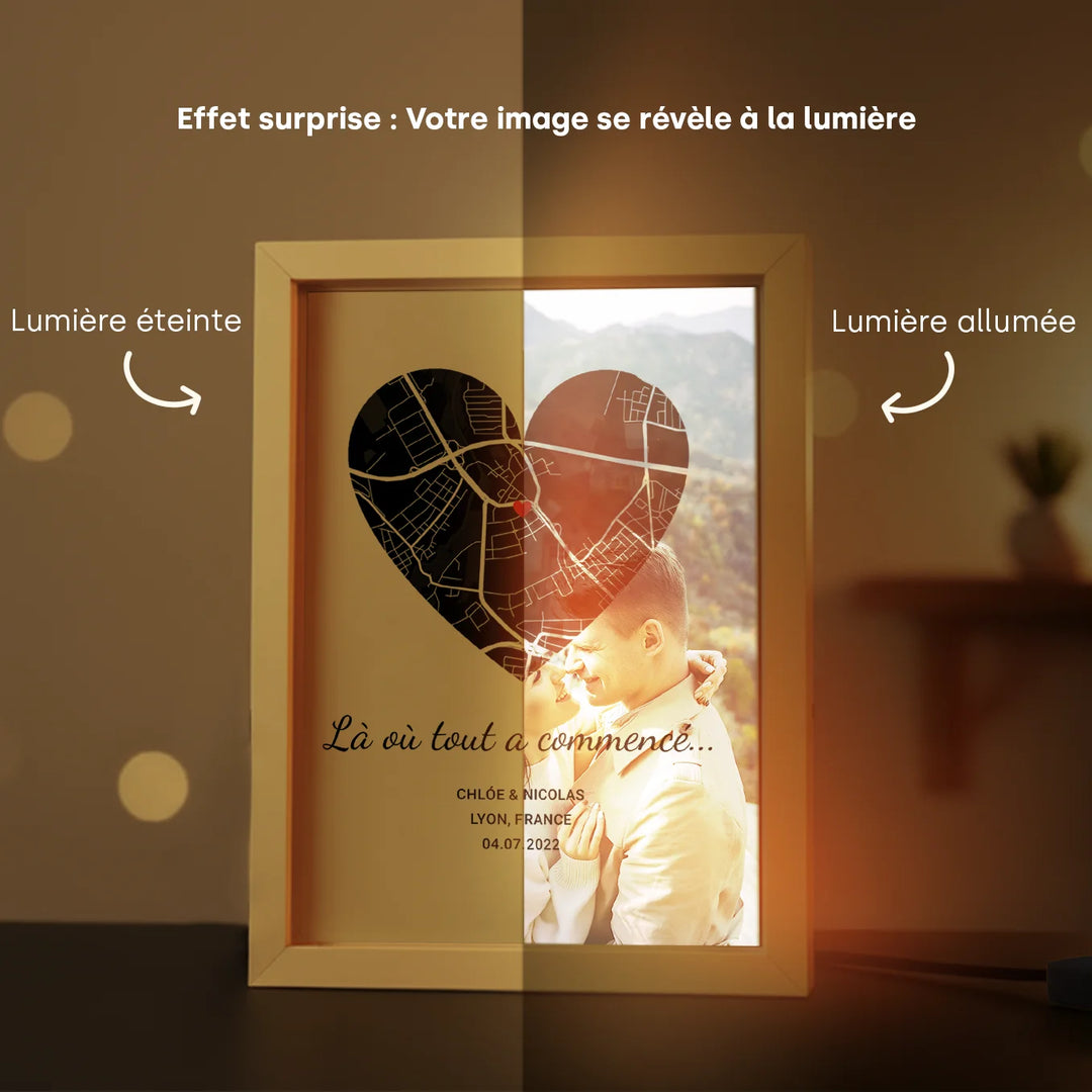Cadre LED personnalisé « Là où tout a commencé »