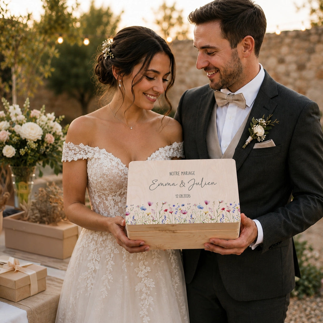 Boîte à souvenirs de mariage personnalisée « Fleurs » - famwalls, market_france