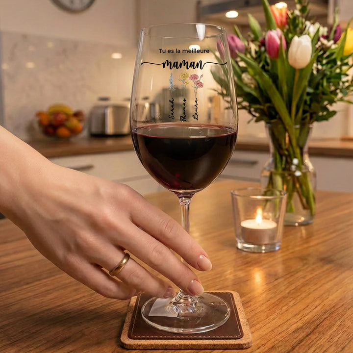 Verre à vin personnalisé "Fleurs pour Maman"