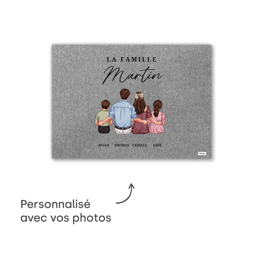 Paillasson gris Famille avec illustration de famille et prénoms, market_france