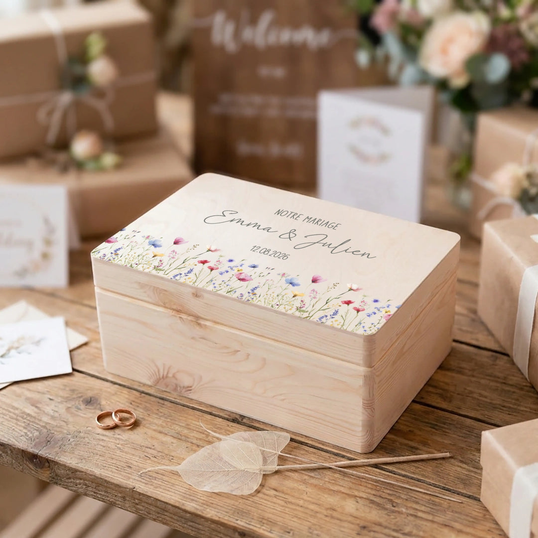 Boîte à souvenirs de mariage personnalisée « Fleurs » - famwalls, market_france