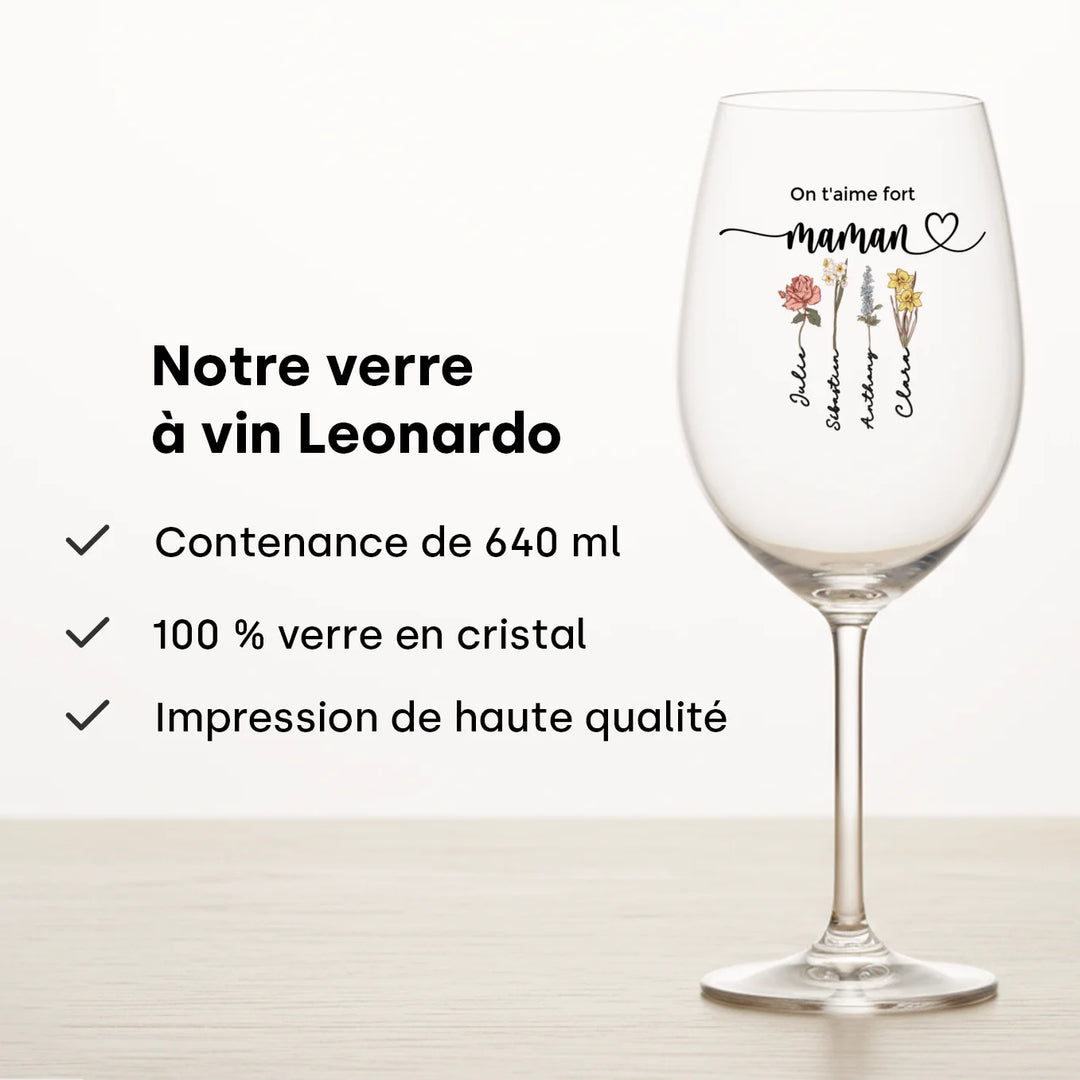 Verre à vin personnalisé "Fleurs pour Maman"
