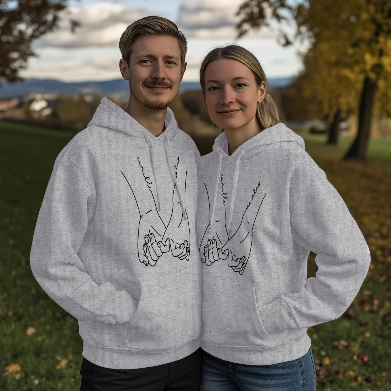 Sweats à capuche personnalisés « Main dans la main » pour les couples