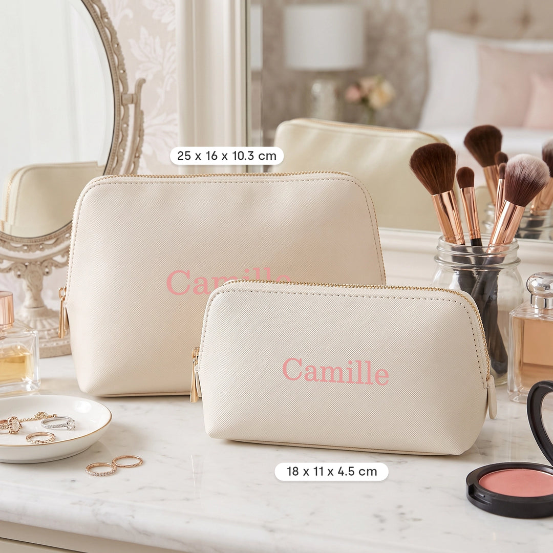 Dimensions des trousses de maquillage « Cuir » : 25 x 16 x 10,3 cm et 18 x 11 x 4,5 cm, market_france