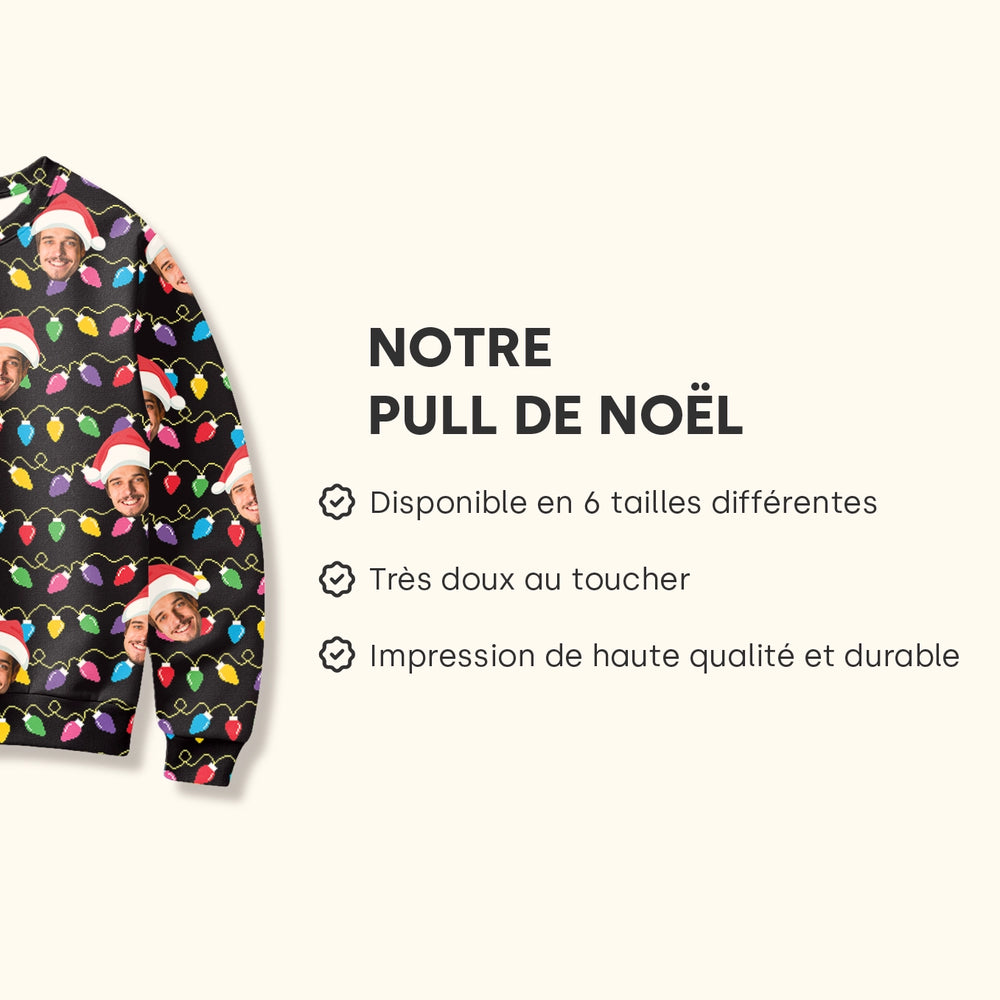 Infographie pull de Noël : 6 tailles, très doux, impression haute qualité durable, market_france
