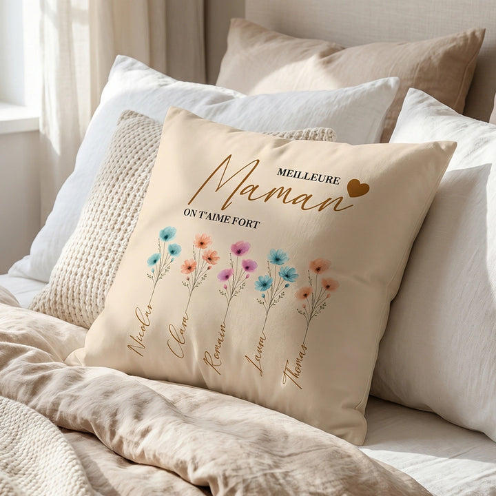 Coussin personnalisé "Fleurs pour Maman"