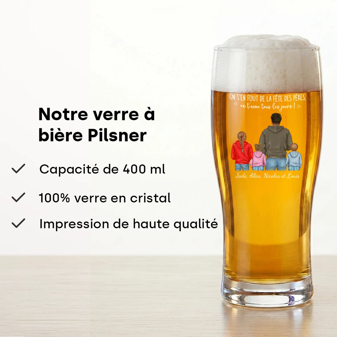 Verre à bière personnalisé "Fête des Pères - On t'aime"