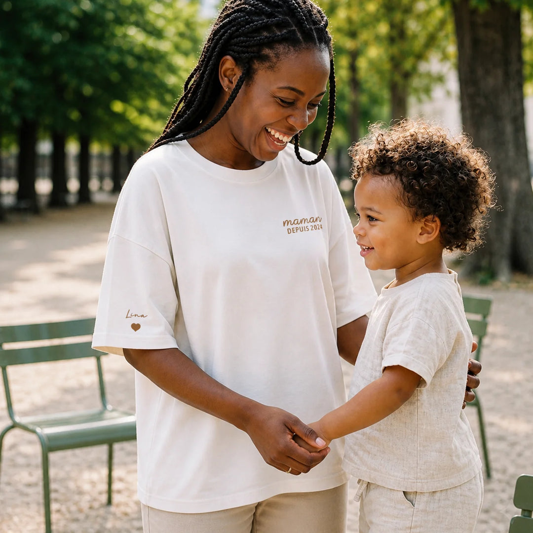 T-shirt personnalisé "Maman" avec impression sur la manche