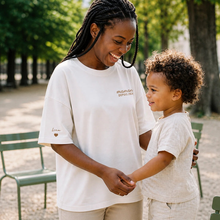 T-shirt personnalisé "Maman" avec impression sur la manche