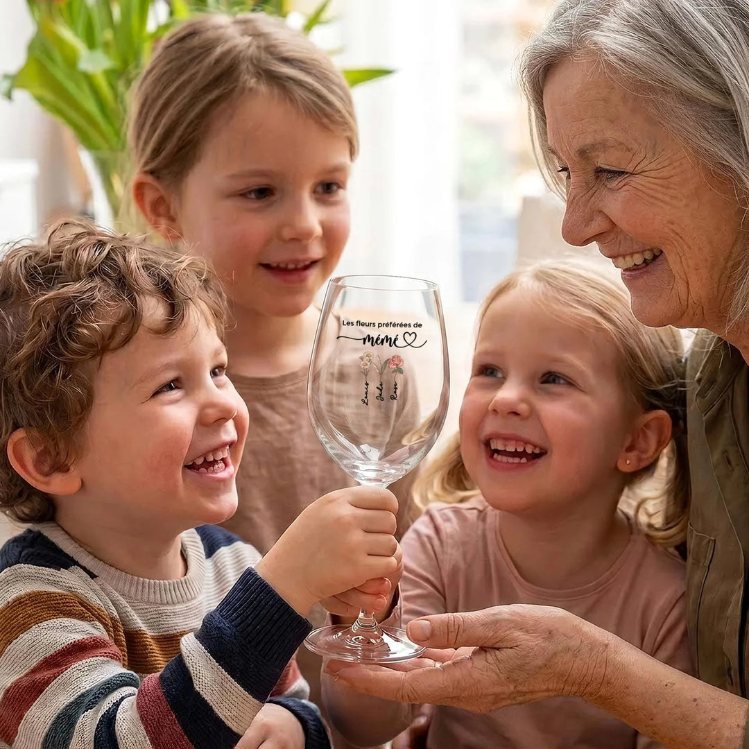 Verre à vin personnalisé "Fleurs pour Maman"