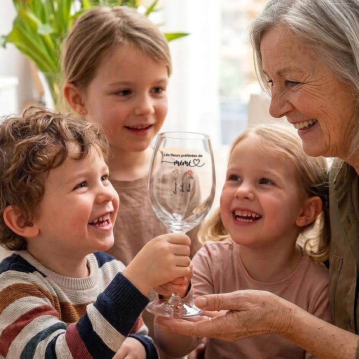Verre à vin personnalisé "Fleurs pour Maman"