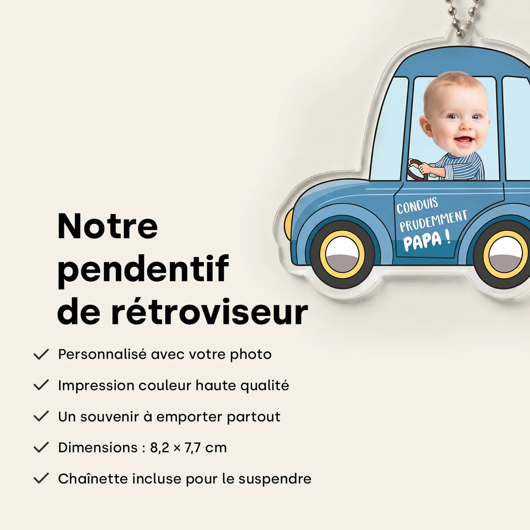 Pendentif rétro-personnalisé "Conduis prudemment, Papa"