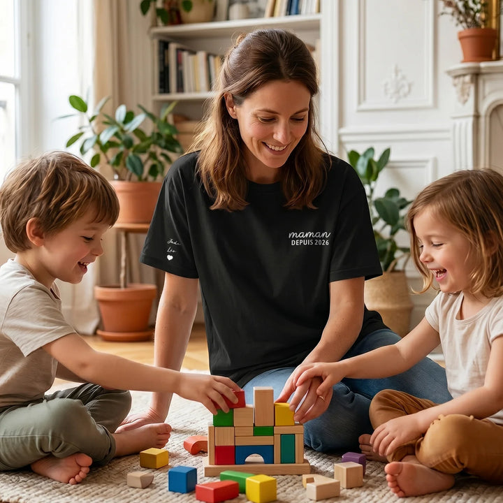 T-shirt personnalisé "Maman" avec impression sur la manche