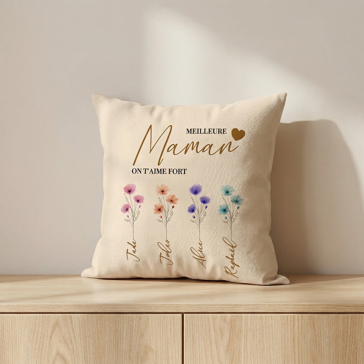 Coussin personnalisé "Fleurs pour Maman"