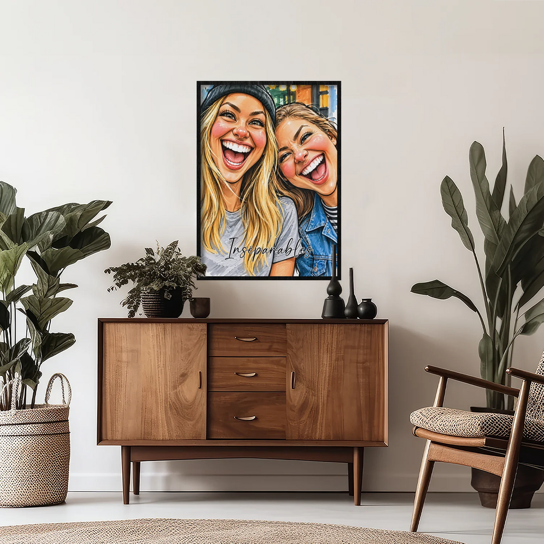 Poster de deux amies avec l’inscription Inséparables au-dessus d’une commode | market_france
