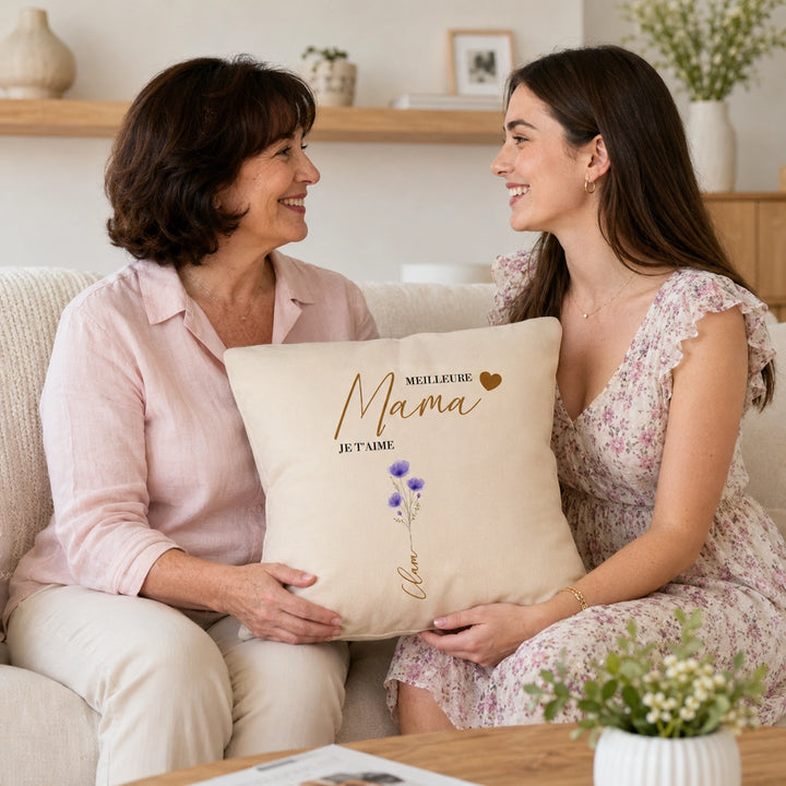 Coussin personnalisé "Fleurs pour Maman"
