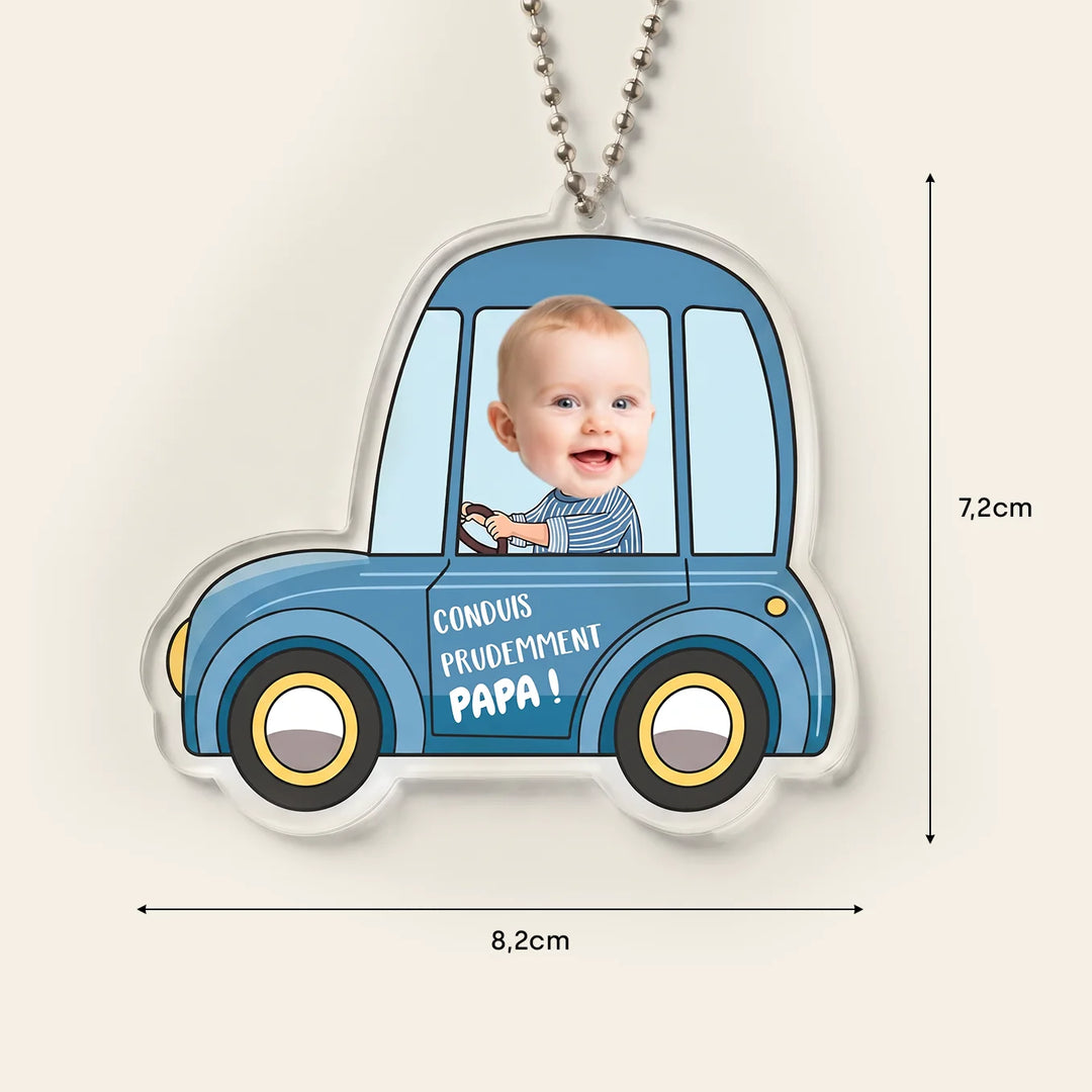 Pendentif rétro-personnalisé "Conduis prudemment, Papa"