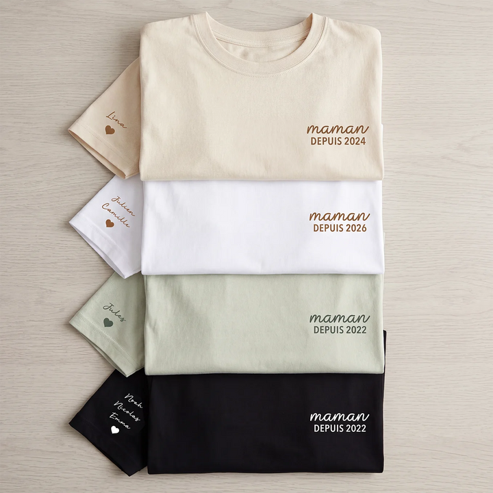 T-shirt personnalisé "Maman" avec impression sur la manche