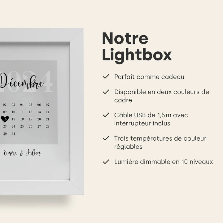 Cadre photo LED avec photo personnalisée « Notre date spéciale »