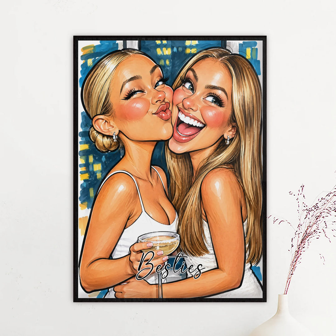 Poster Besties Sketch dans un cadre noir sur un mur clair | market_france