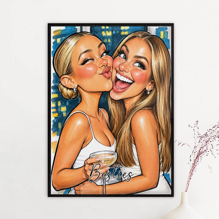 Poster Besties Sketch dans un cadre noir sur un mur clair | market_france