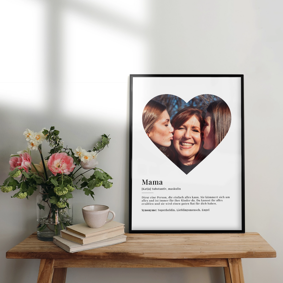 Fotoposter "Mama Definition" in Herzform famwalls