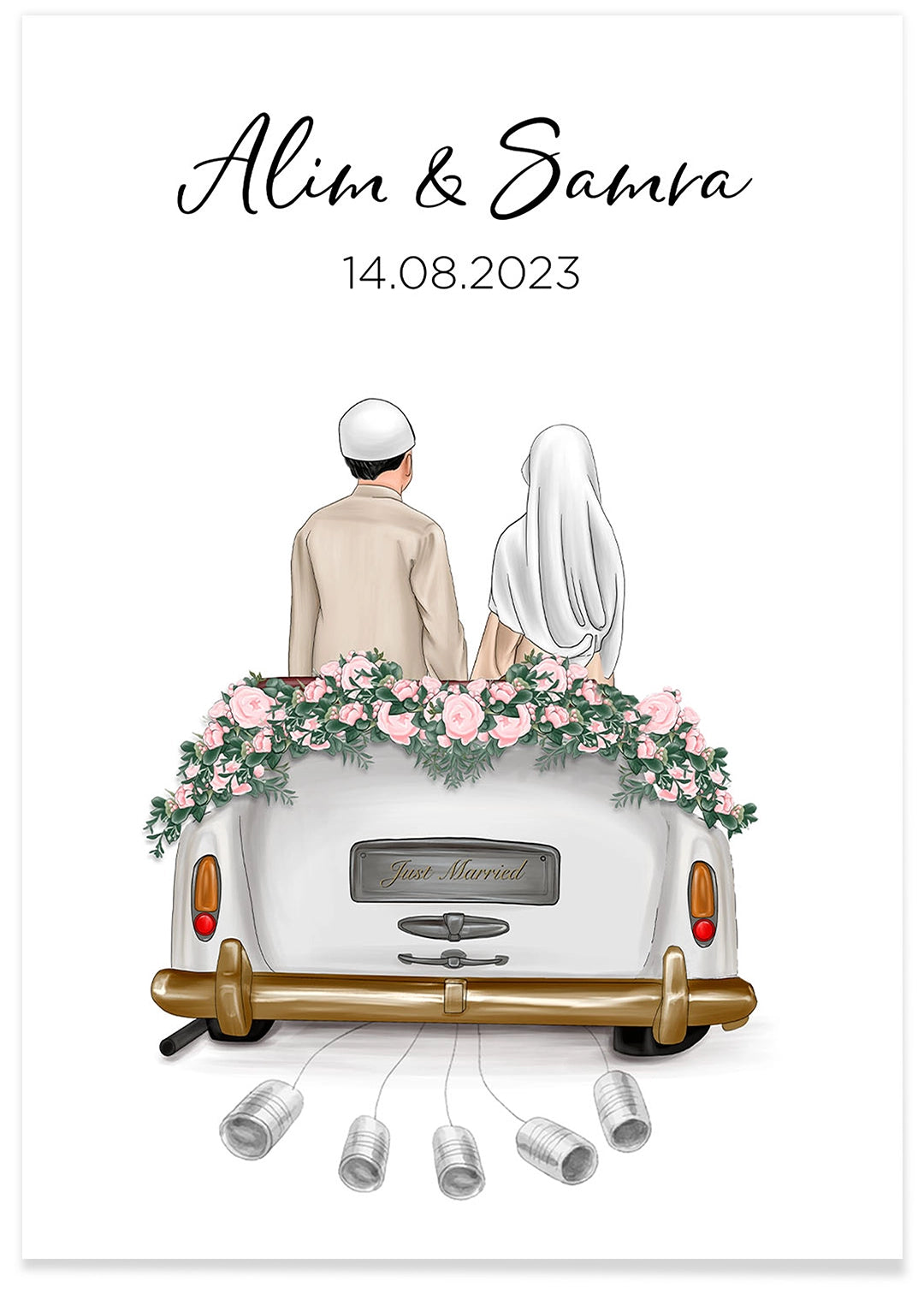 "Just Married" - Personalisiertes Poster als Geldgeschenk | Muslim Couple famwalls