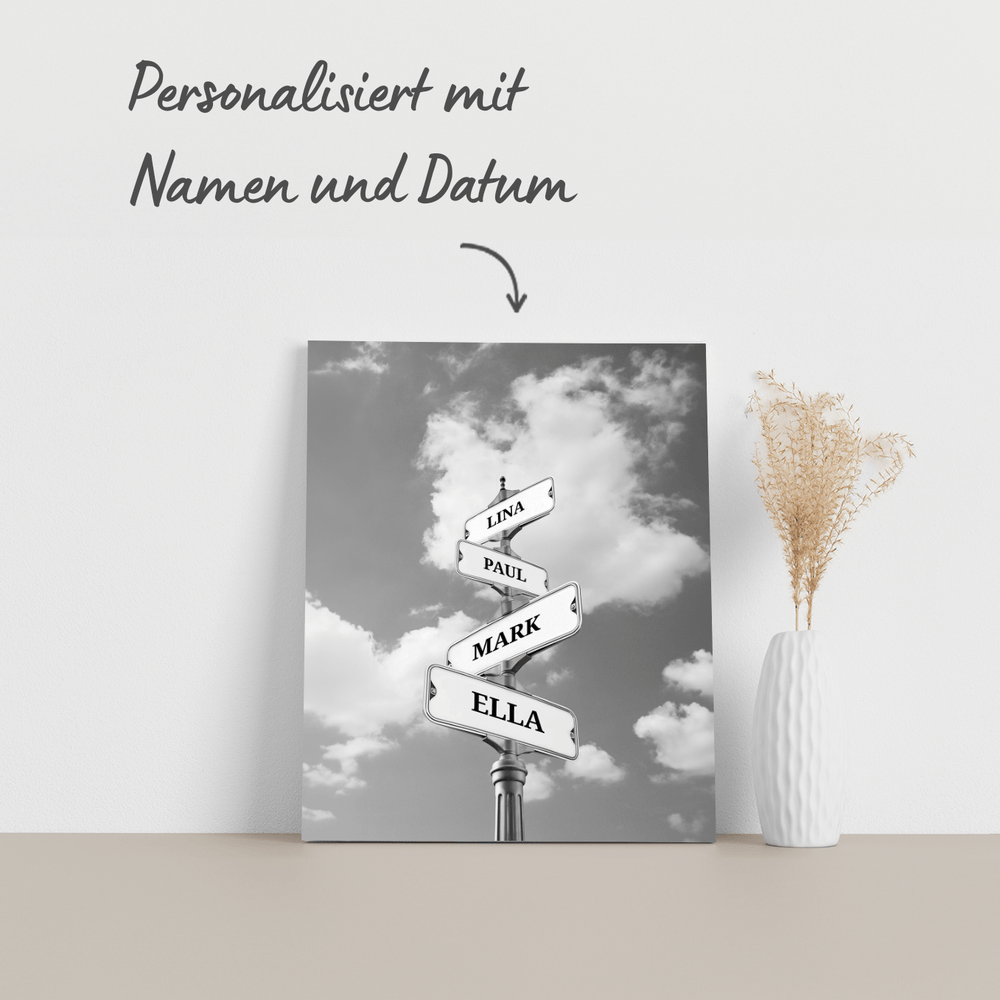 Leinwand "Vintage Straßenschild für Familien" famwalls