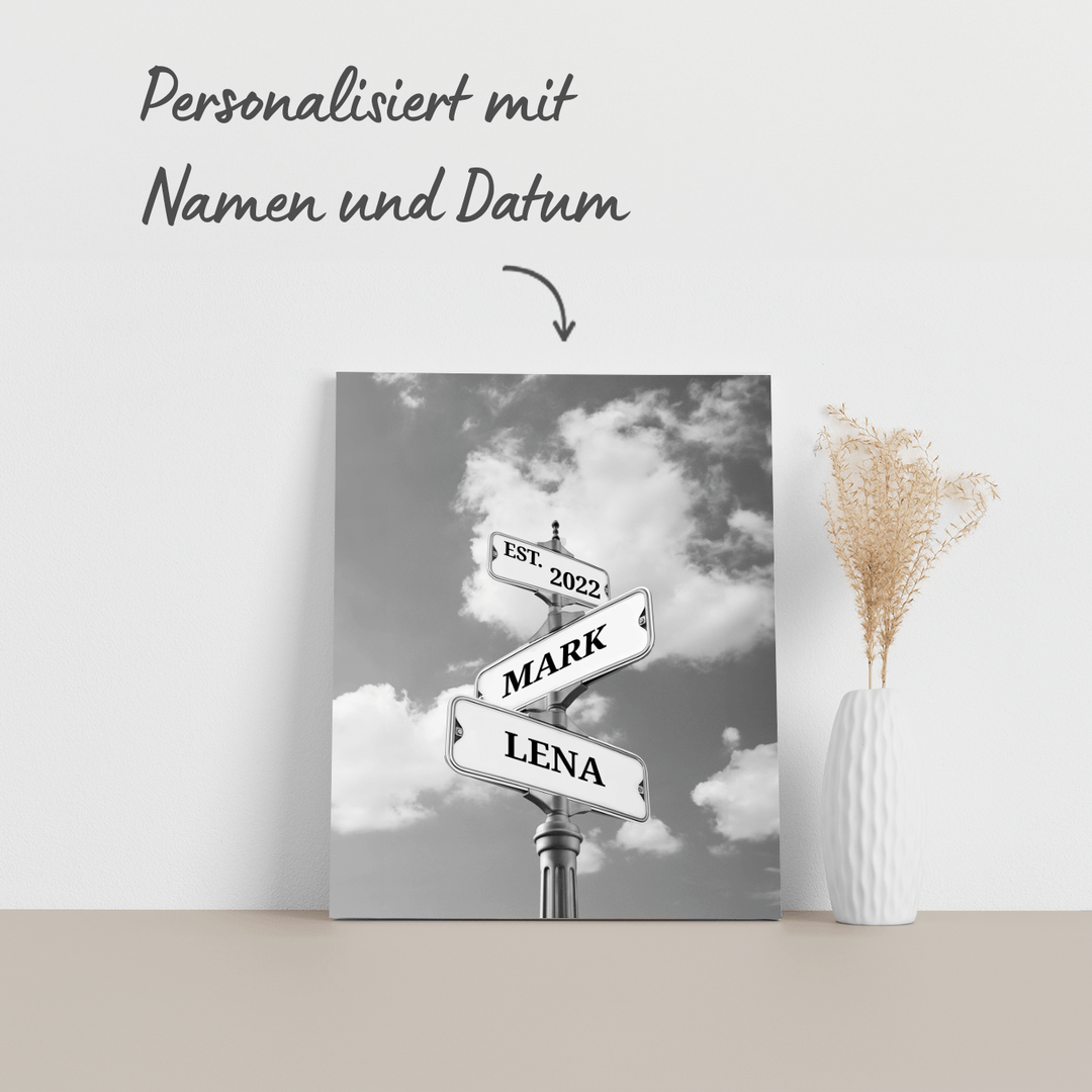 Leinwand ''Vintage Straßenschild für Paare'' famwalls