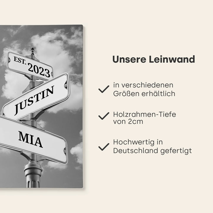 Leinwand ''Vintage Straßenschild für Paare'' - famwalls